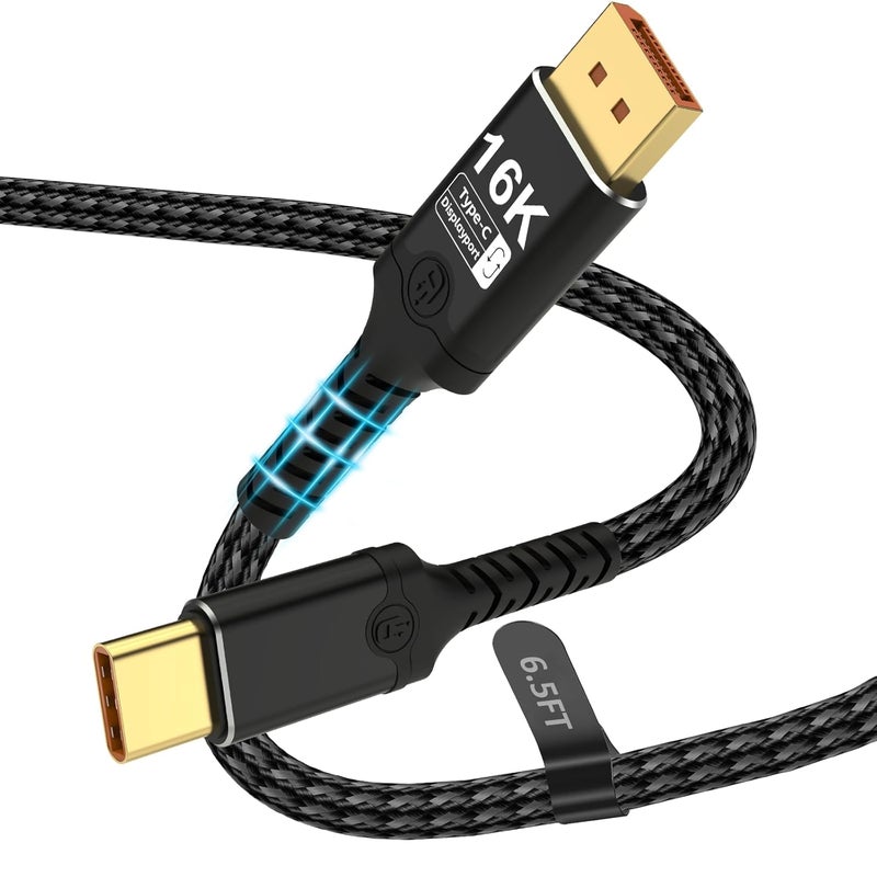 Herfair Displayport to USB C Bidirectional USB C to DisplayPort 2.1 Cable Support 16K@60Hz 8K@120Hz Resolution Braided Thunderbolt 5 Compatible with MacBook Pro/Air, Galaxy S25, iPad Pro, XPS 17, 6.56FT - Image 1